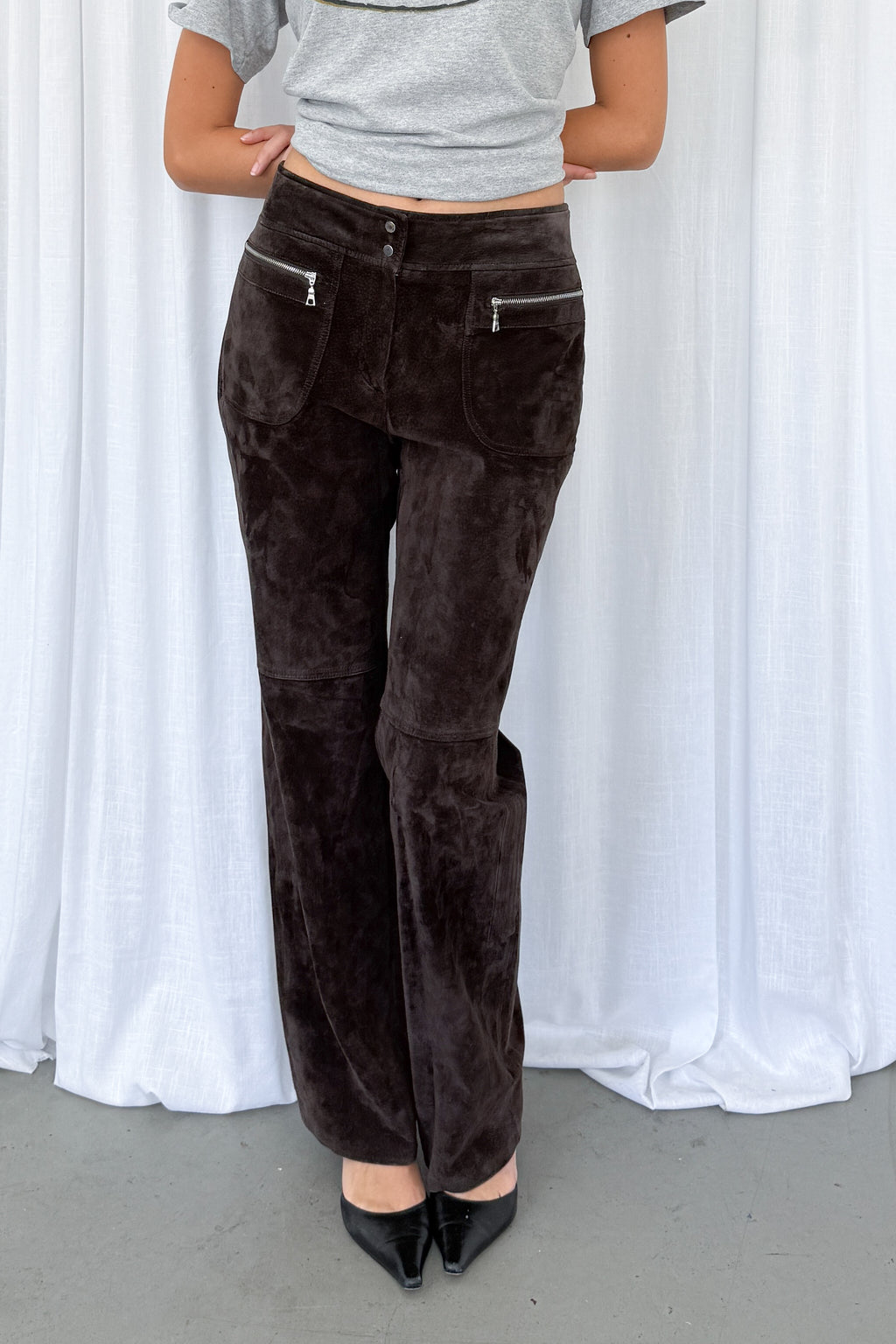 Brown Suede Leather Trousers 2 - Size L
