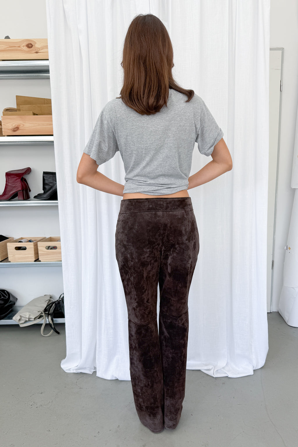 Brown Suede Leather Trousers 2 - Size L