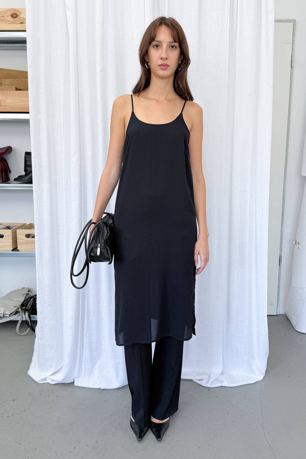 Black Midi Slip Dress - Size L