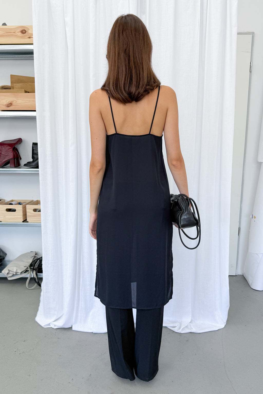 Black Midi Slip Dress - Size L