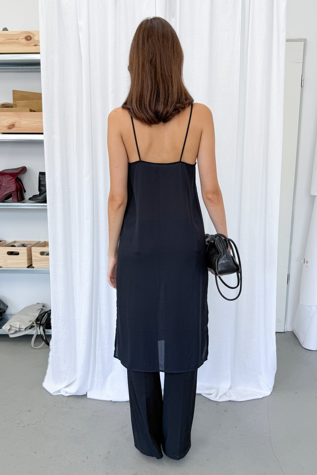 Black Midi Slip Dress - Size L