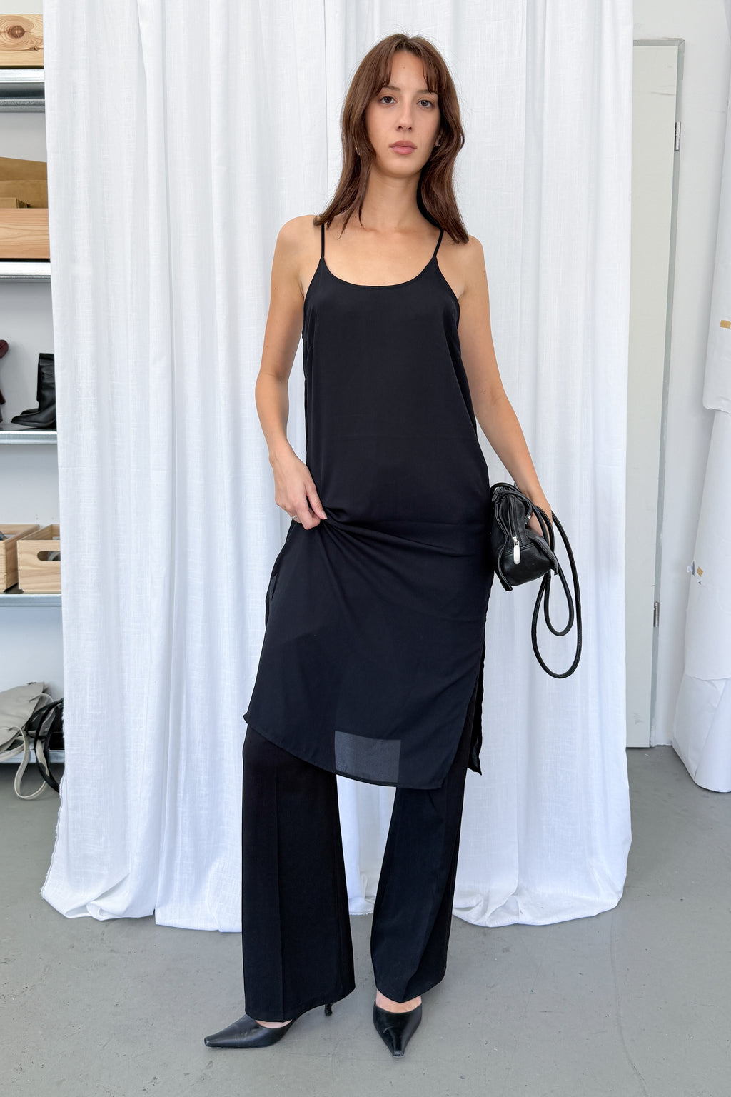 Black Midi Slip Dress - Size L