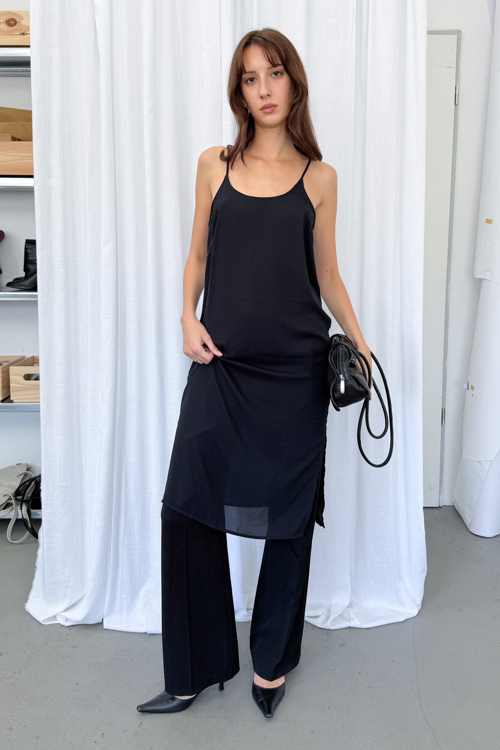 Black Midi Slip Dress - Size L