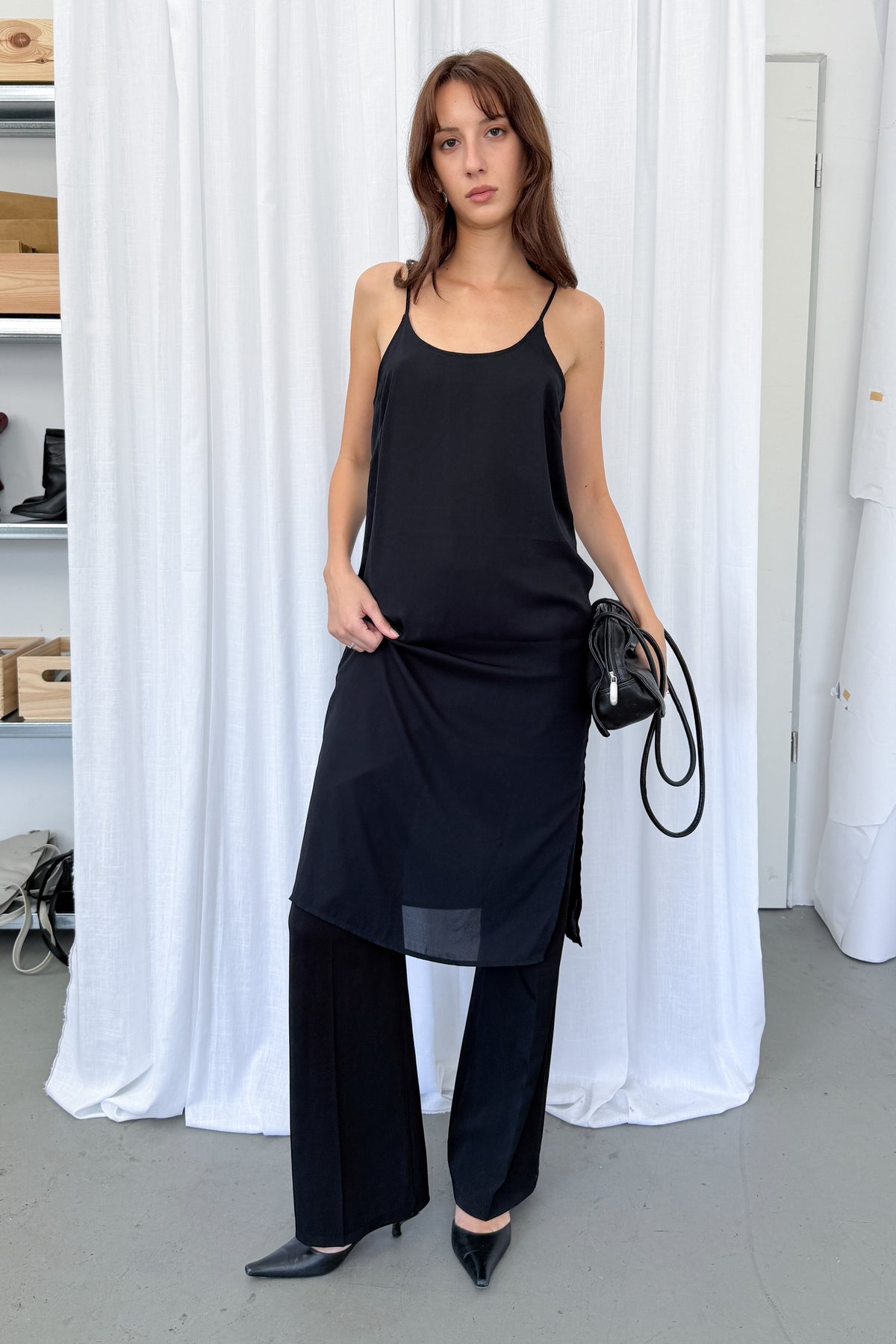 Black Midi Slip Dress - Size L