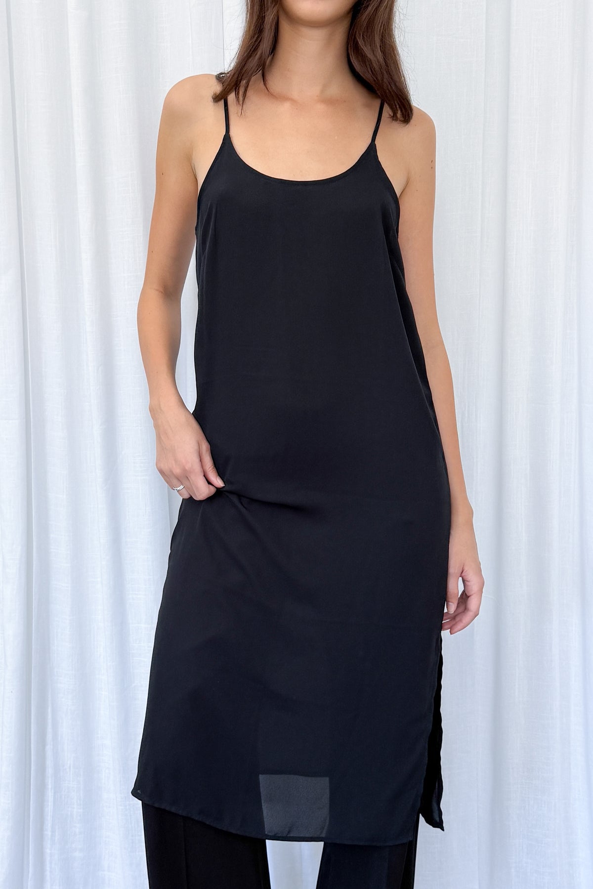 Black Midi Slip Dress - Size L