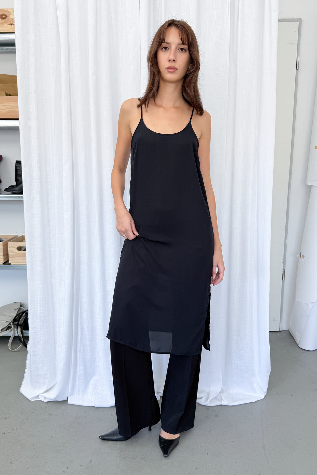 Black Midi Slip Dress - Size L
