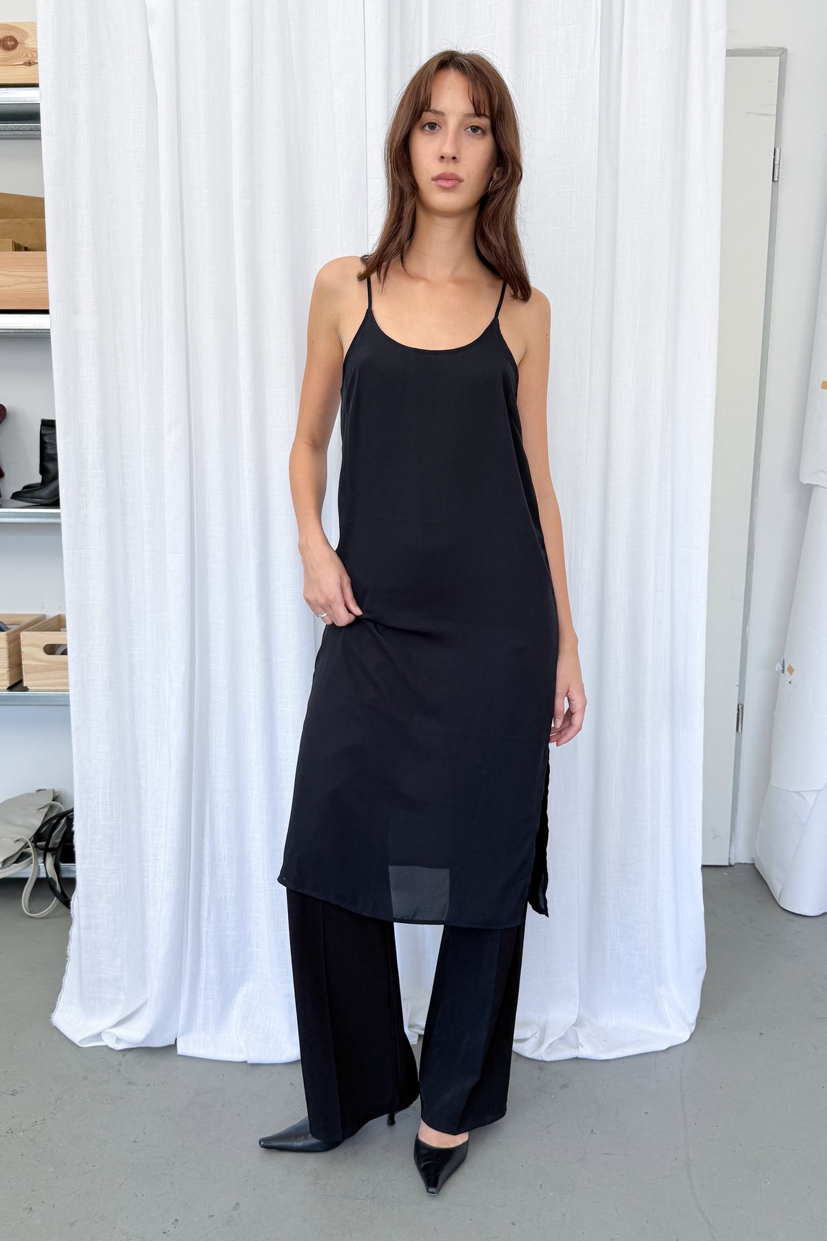 Black Midi Slip Dress - Size L