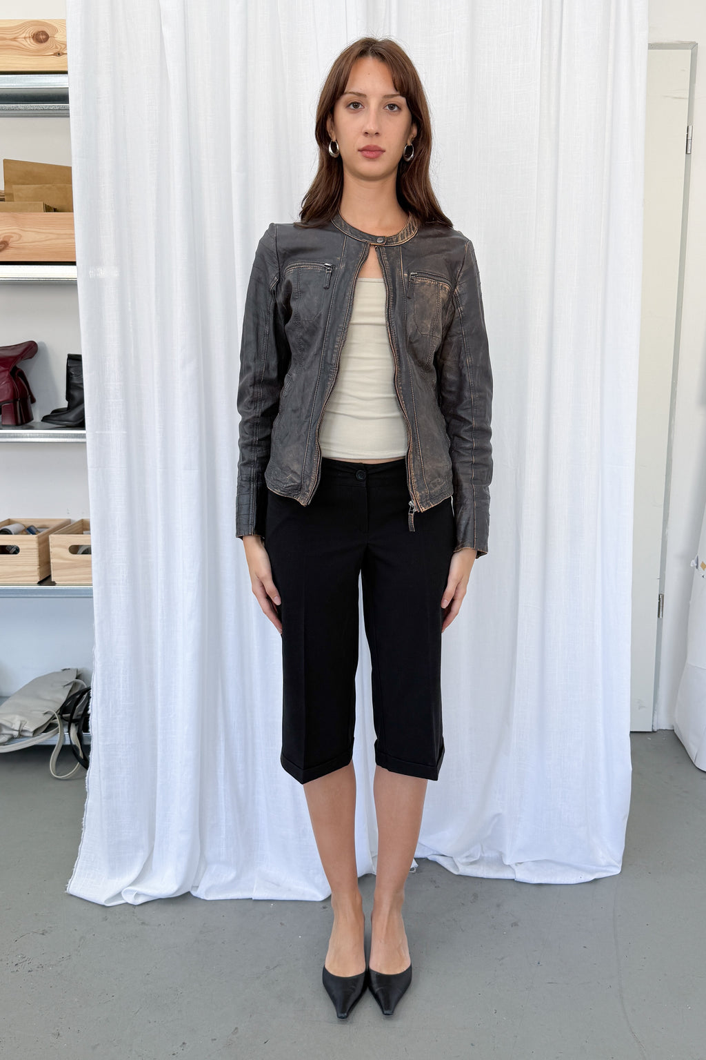Washed Leather Jacket - Size M