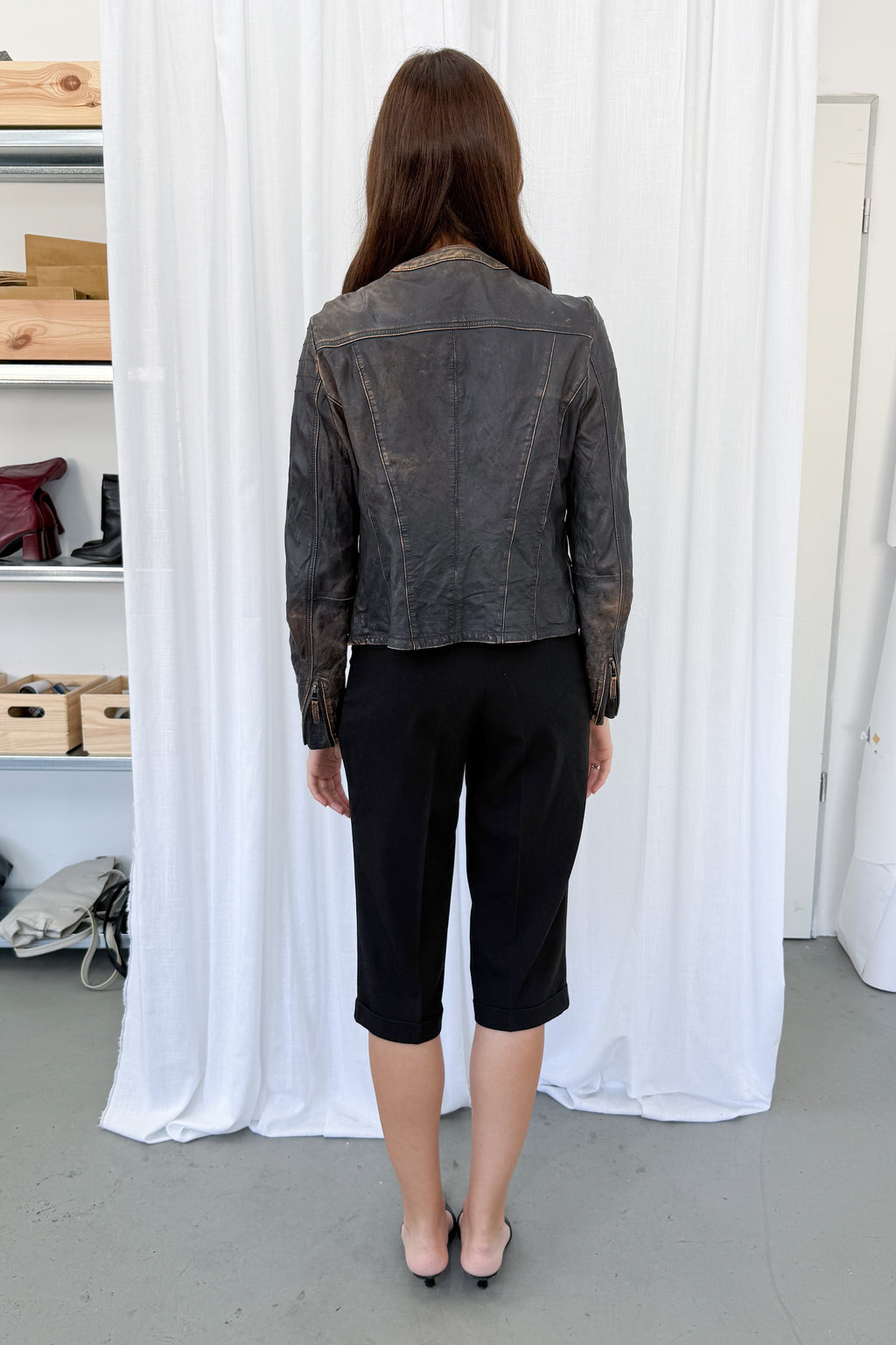 Washed Leather Jacket - Size M