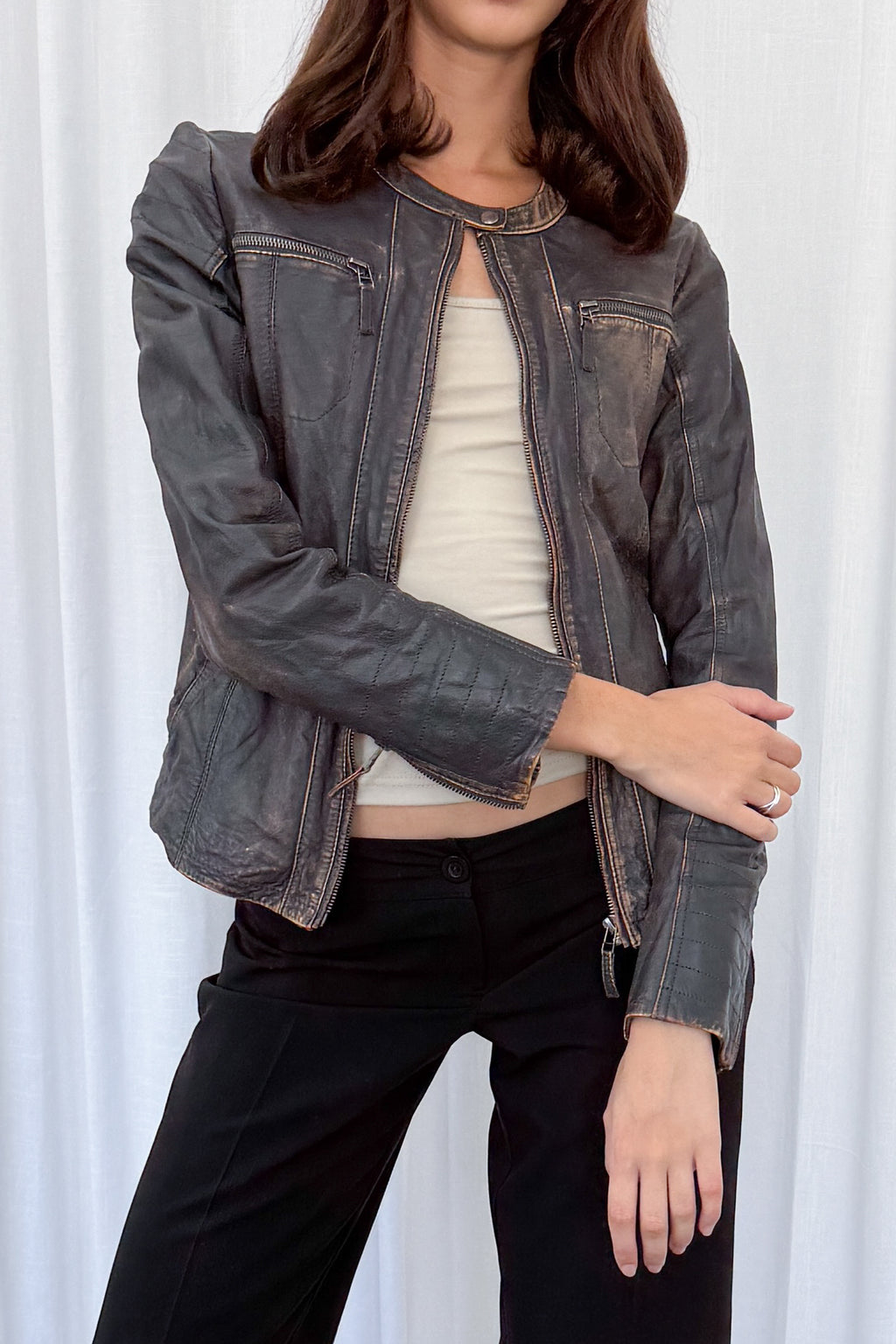 Washed Leather Jacket - Size M