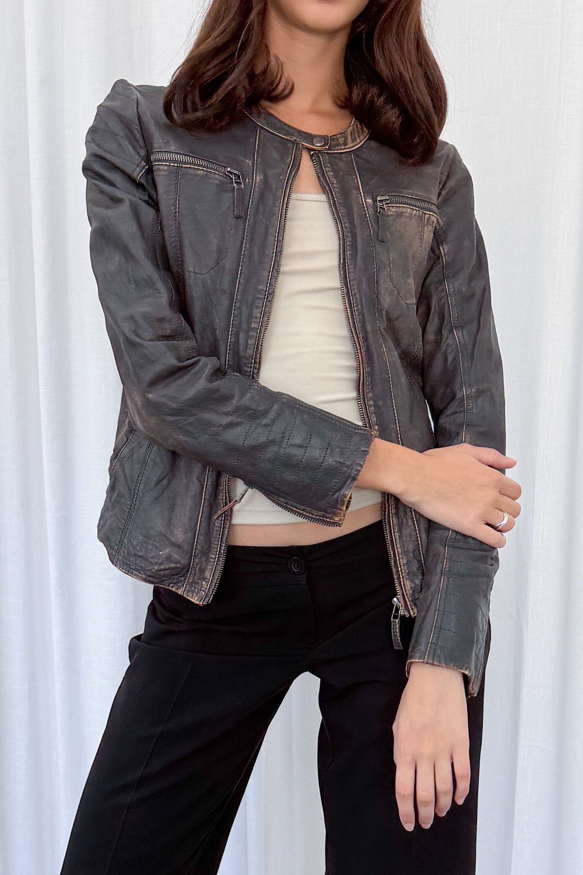 Washed Leather Jacket - Size M