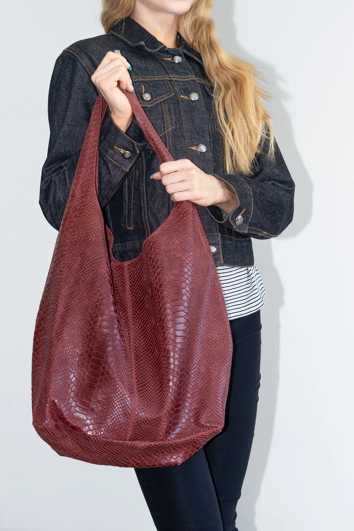 Bordeaux Leather Shopper Bag