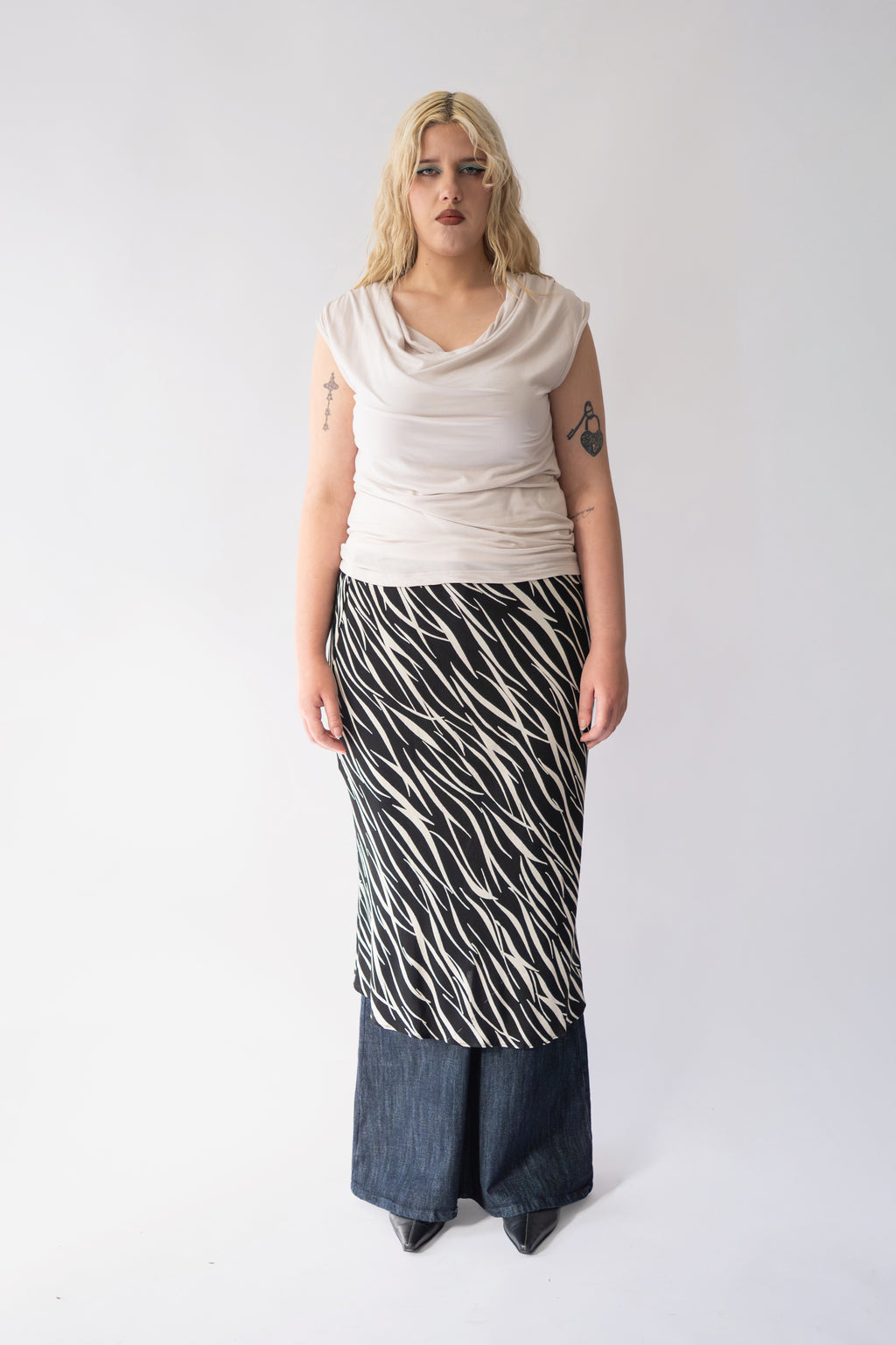 Zebra Beige Creme Long Skirt