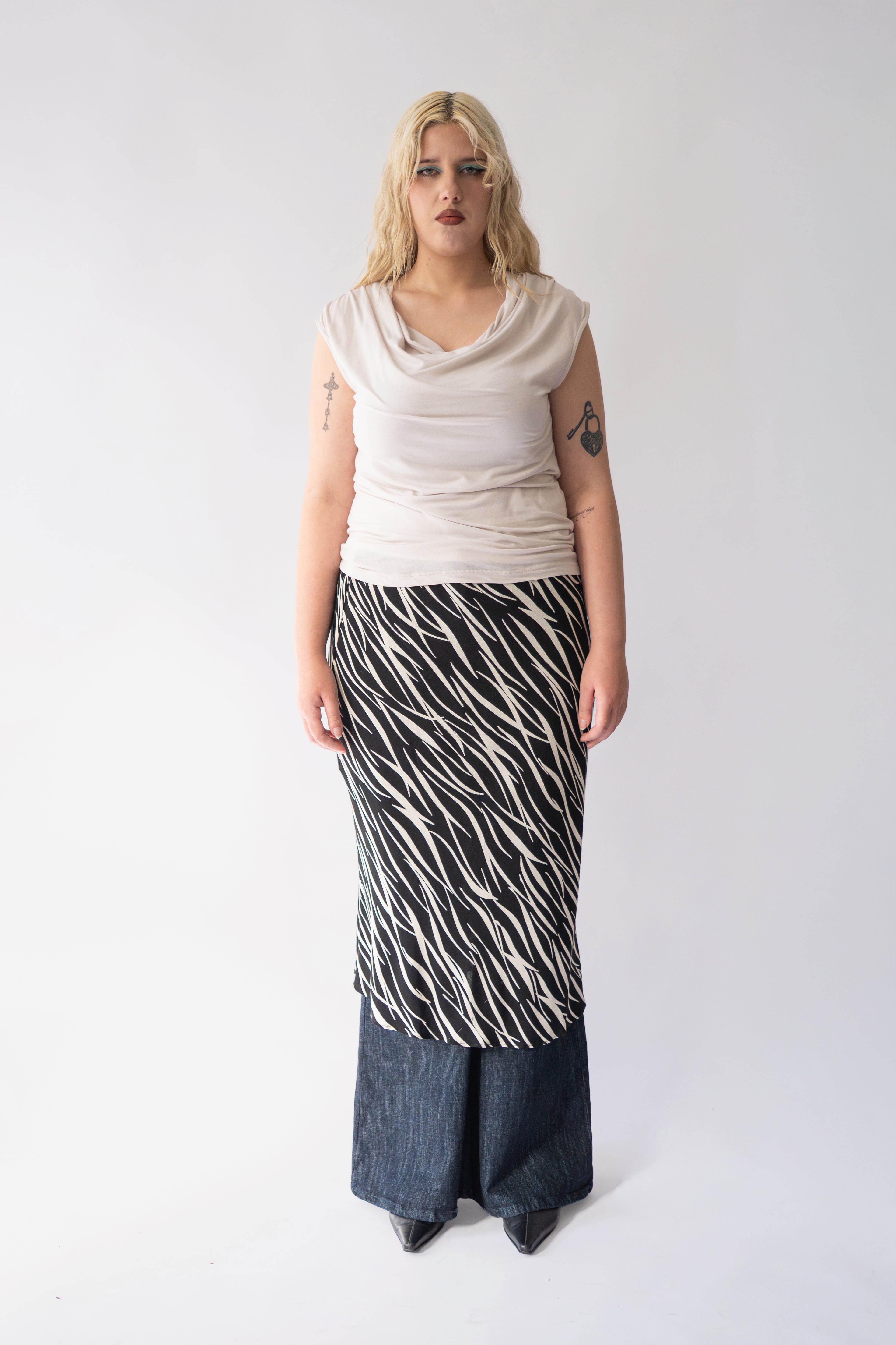 Zebra Beige Creme Long Skirt