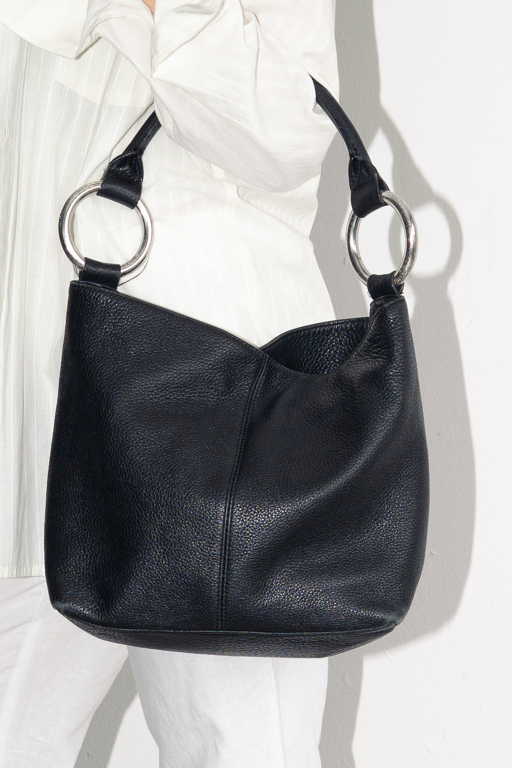 Black Leather Bag Silver Rings