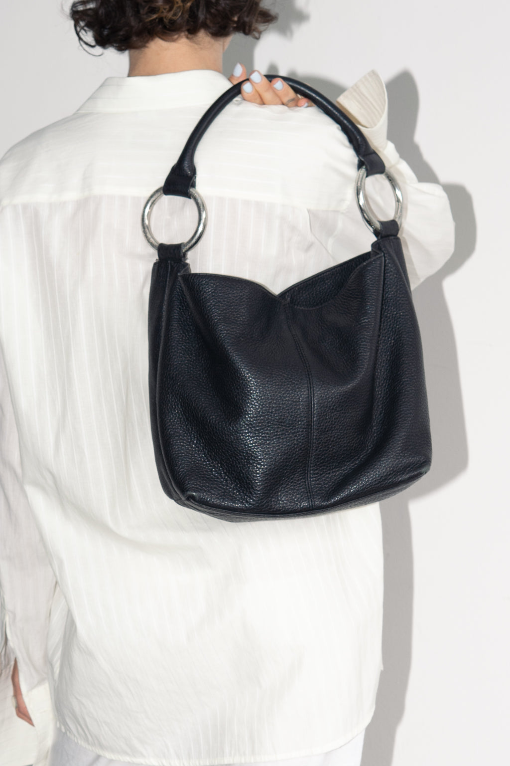 Black Leather Bag Silver Rings