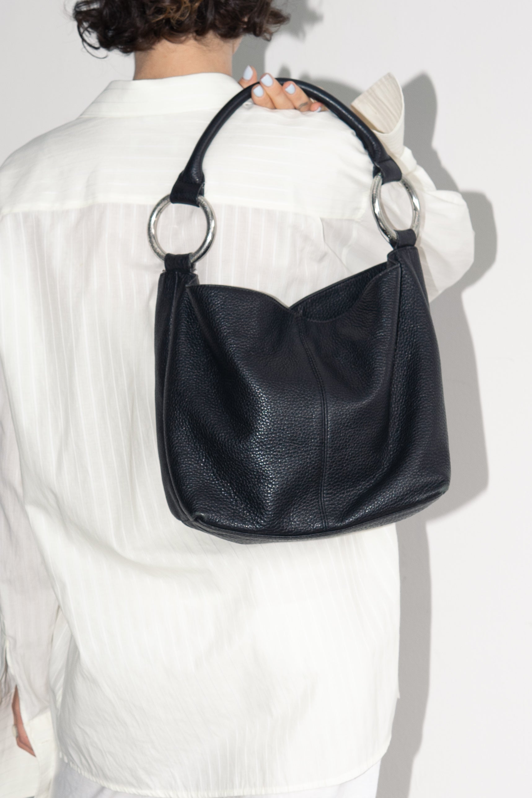 Black Leather Bag Silver Rings