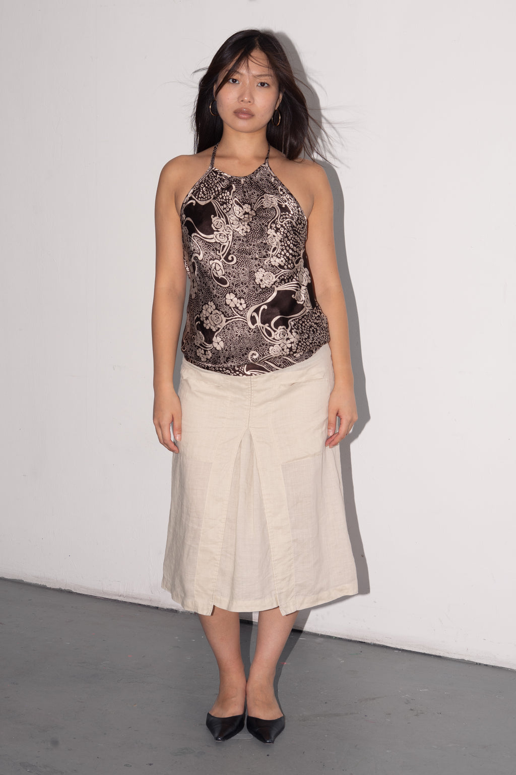 Beige Linen Midi Skirt - Size M/L