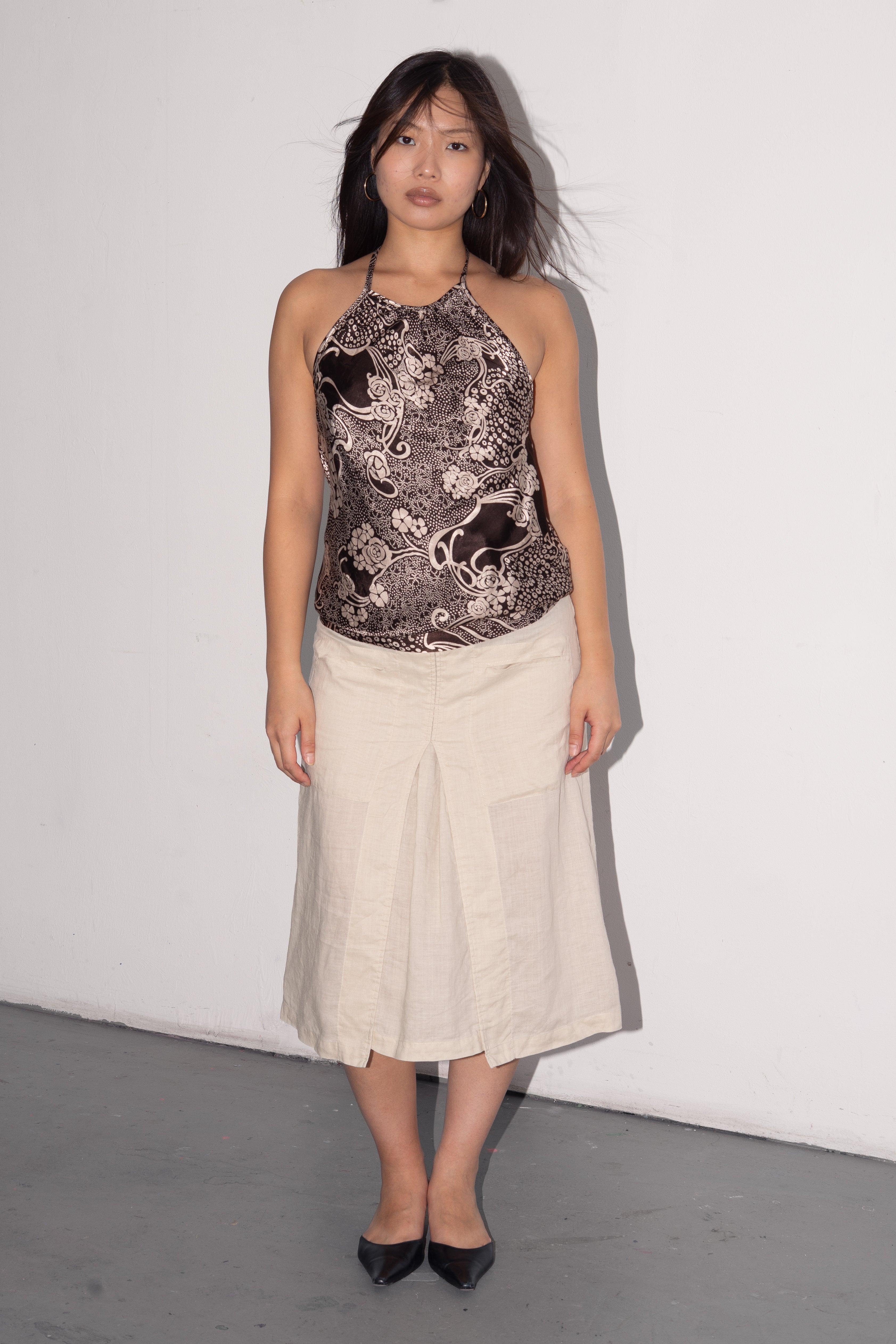 Beige Linen Midi Skirt - Size M/L