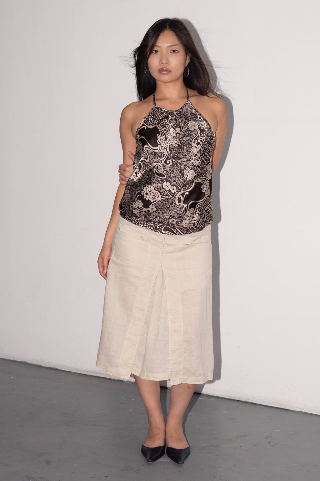 Beige Linen Midi Skirt - Size M/L