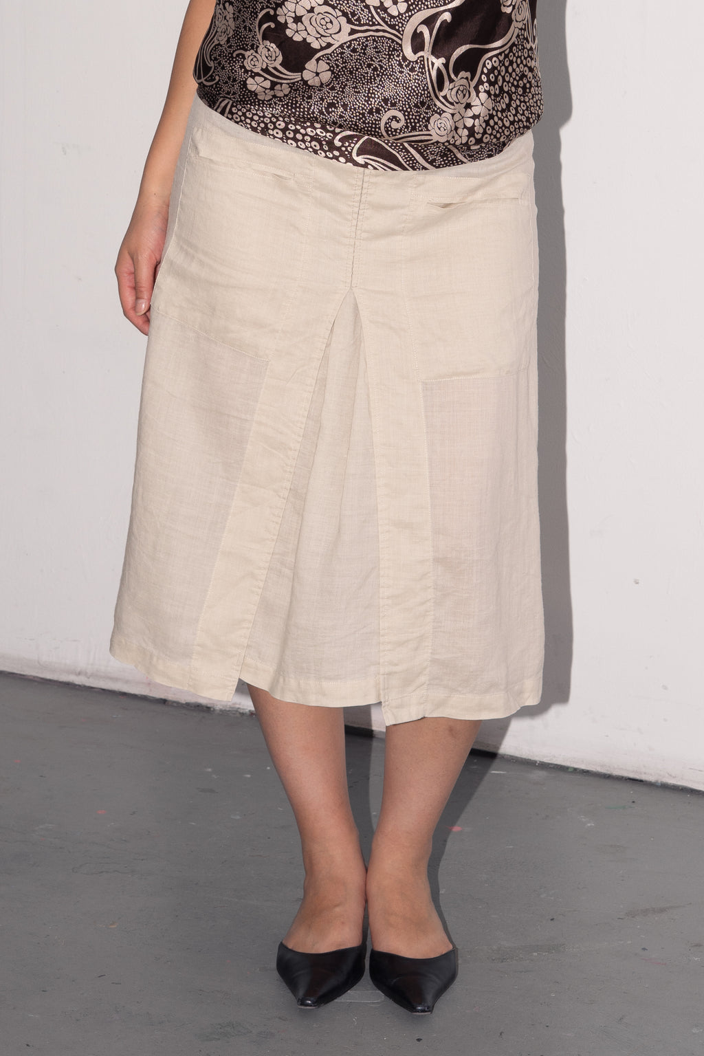 Beige Linen Midi Skirt - Size M/L