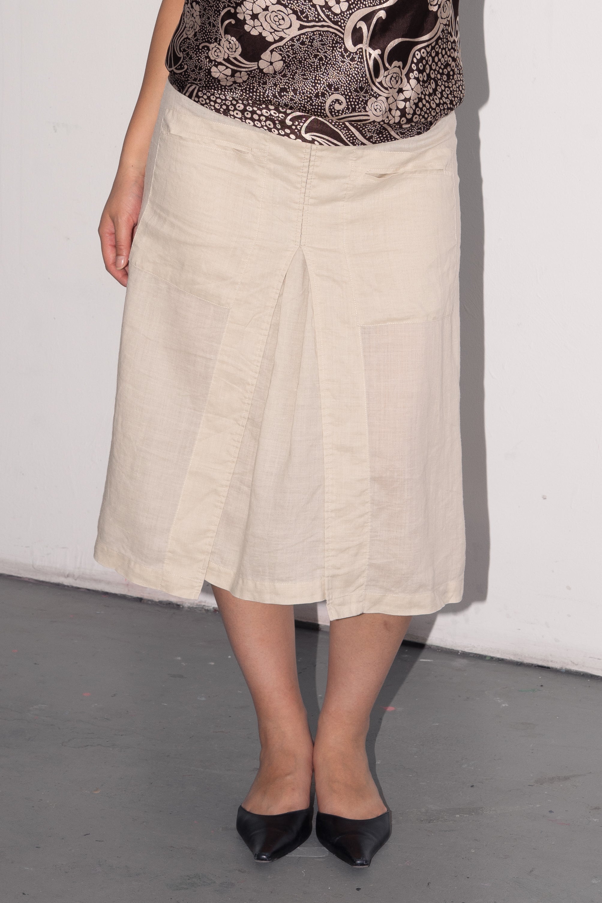 Beige Linen Midi Skirt - Size M/L
