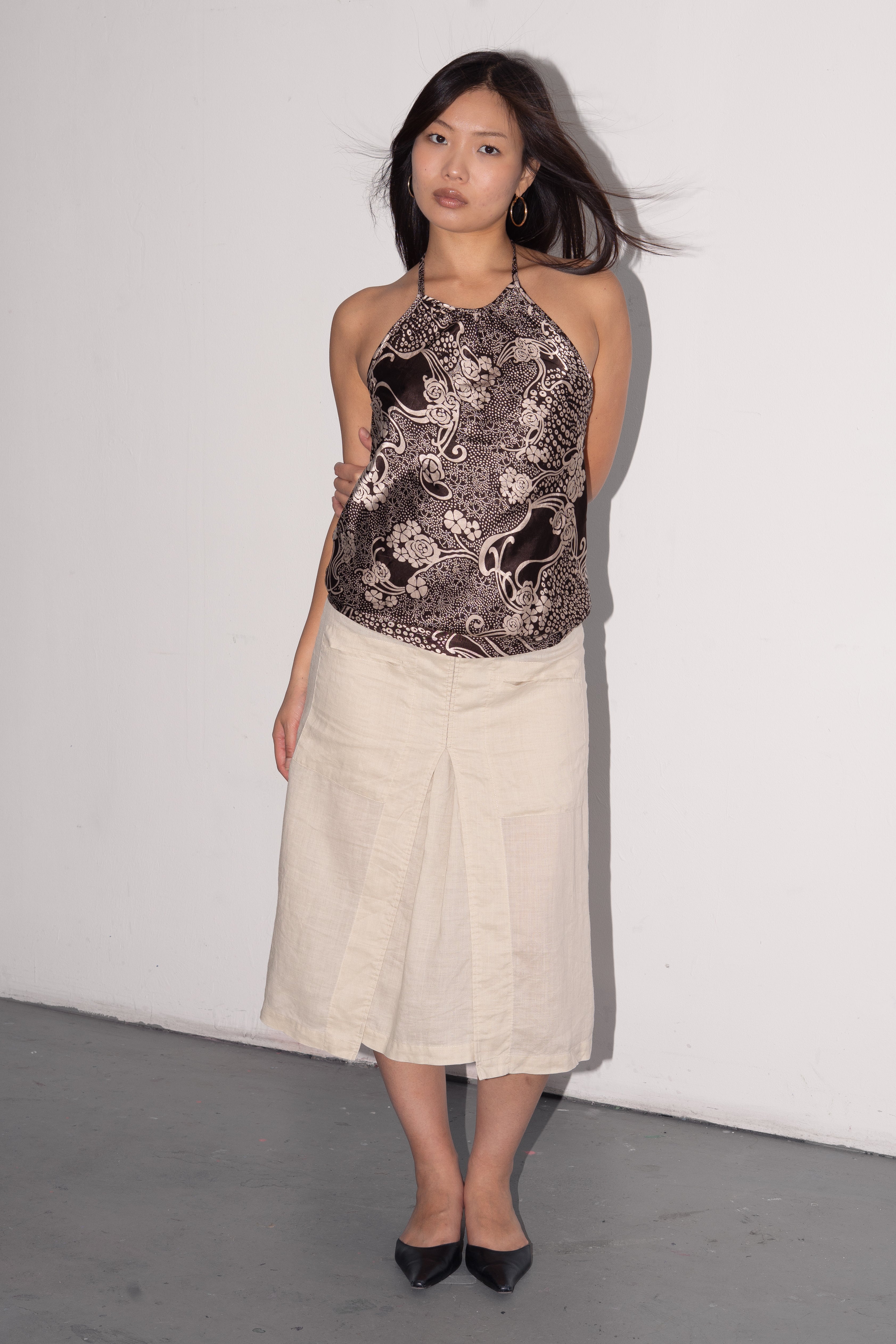 Beige Linen Midi Skirt - Size M/L