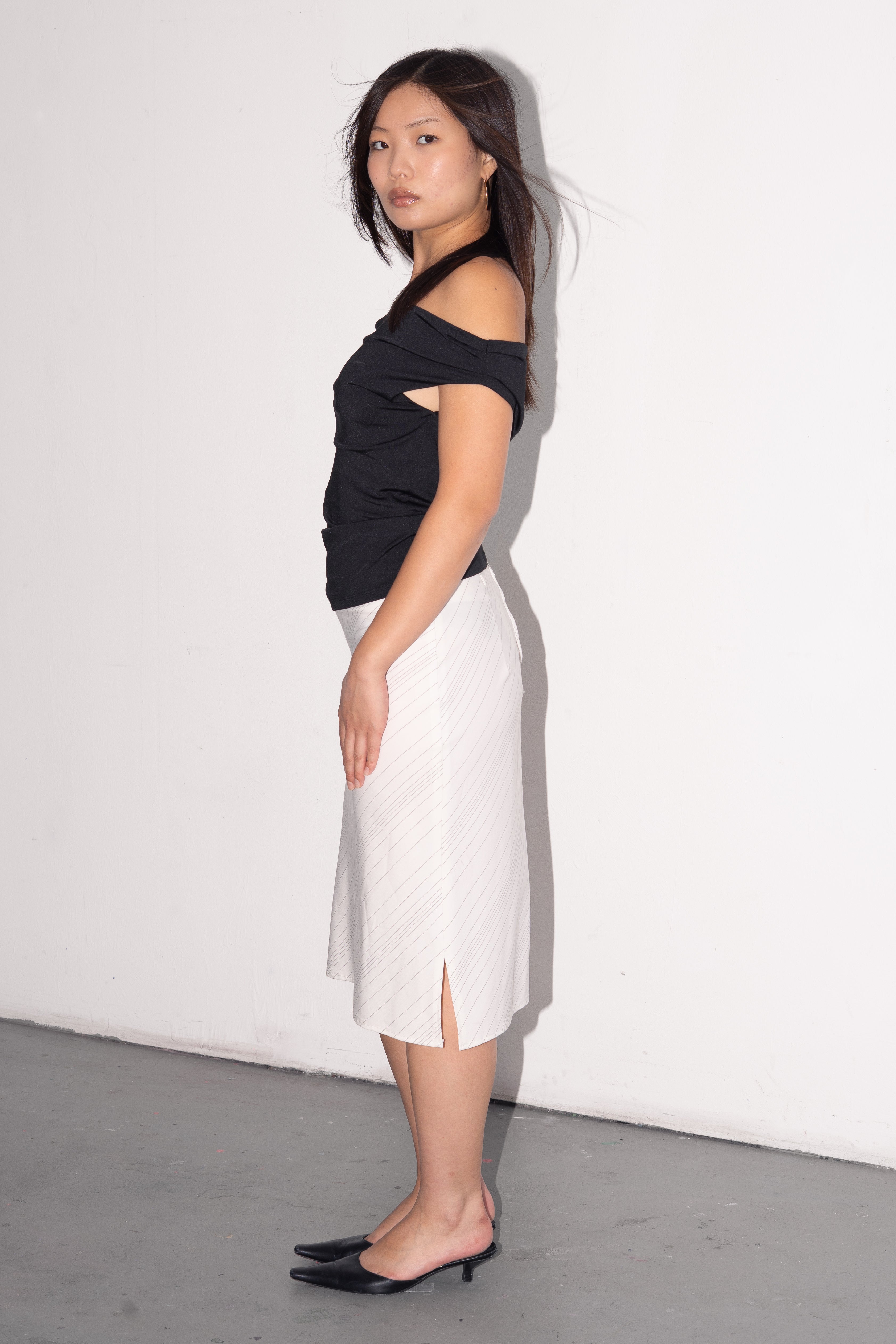 Offwhite Midi Skirt Diagonal Stripes