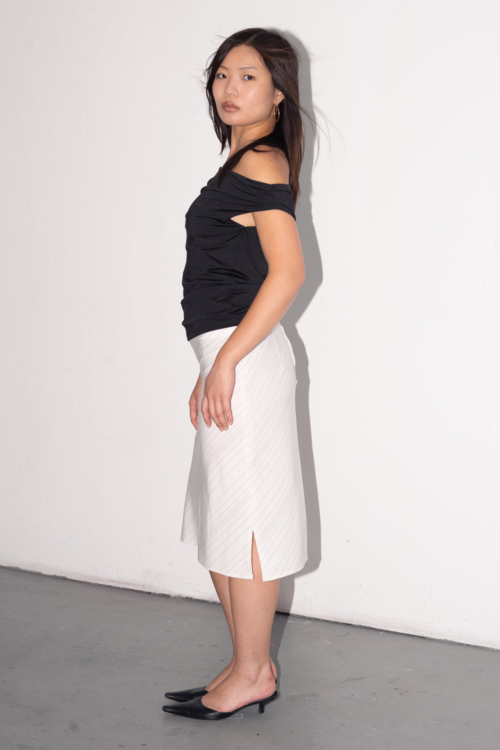 Offwhite Midi Skirt Diagonal Stripes