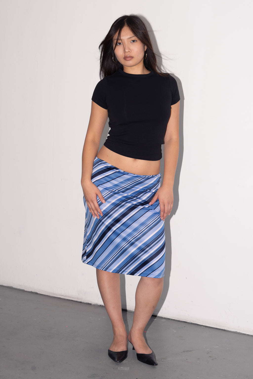 Blue Striped Midi Skirt - Size M