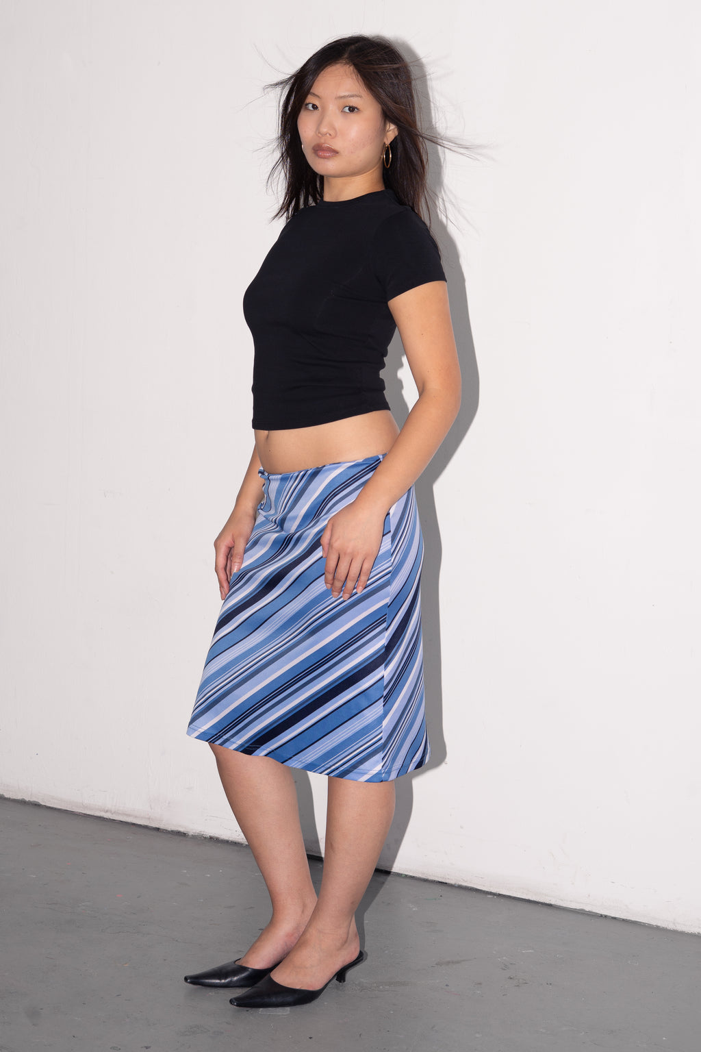 Blue Striped Midi Skirt - Size M