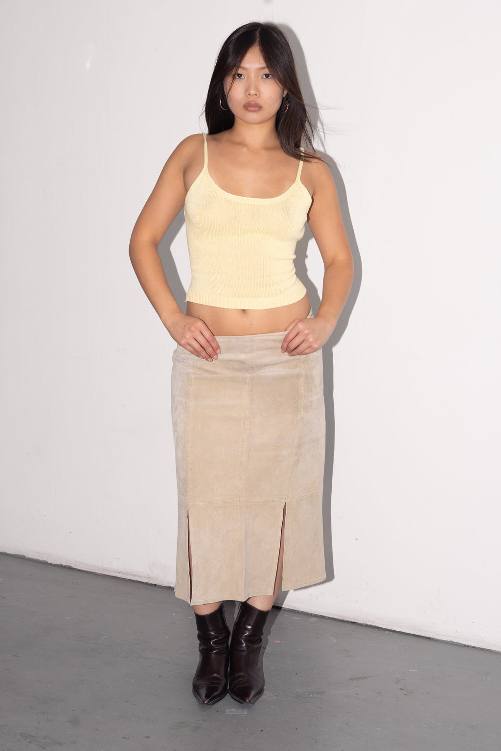 Suede Beige Skirt - Size L