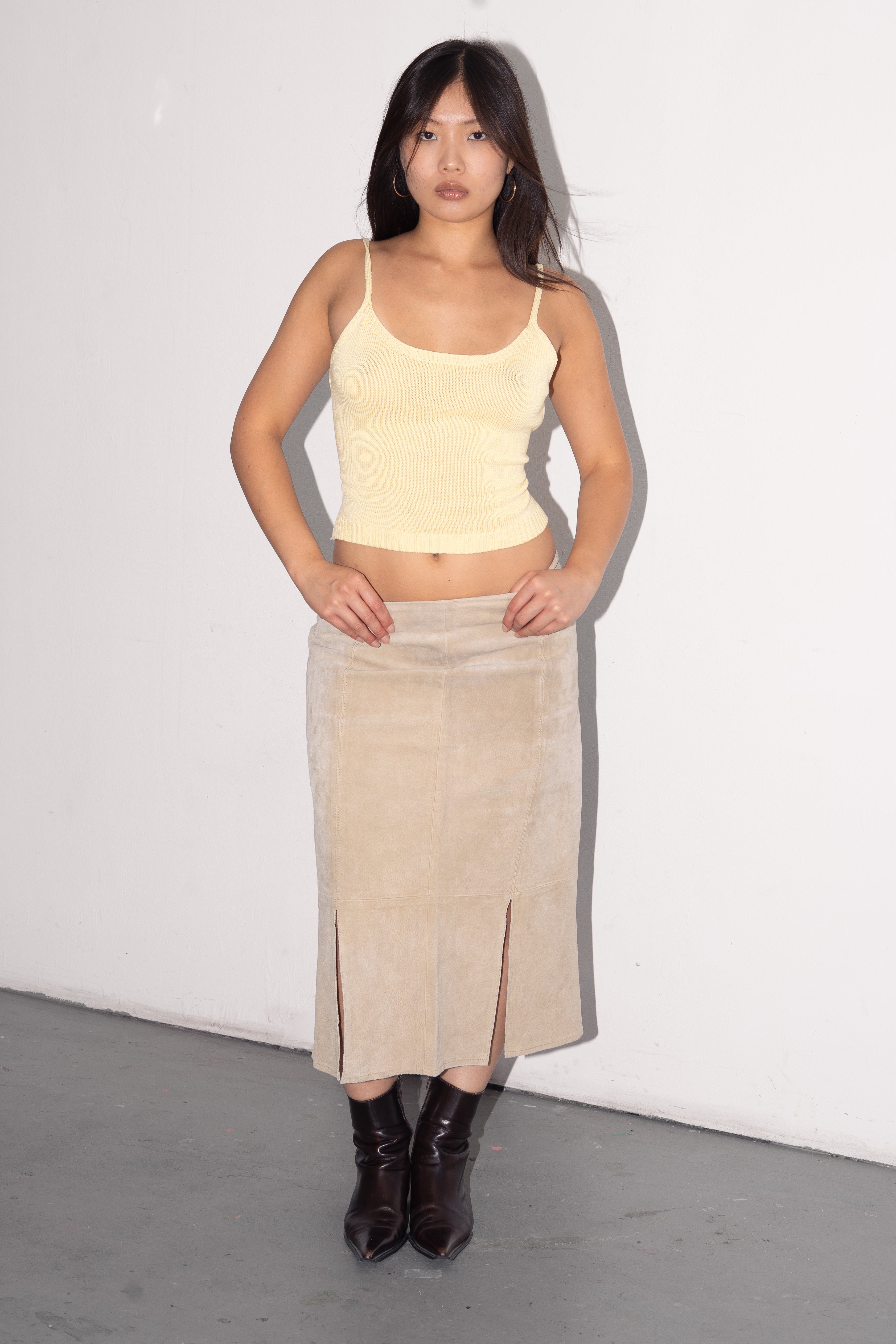 Suede Beige Skirt - Size L