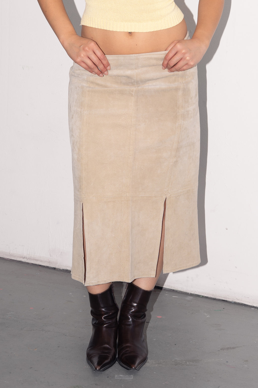 Suede Beige Skirt - Size L
