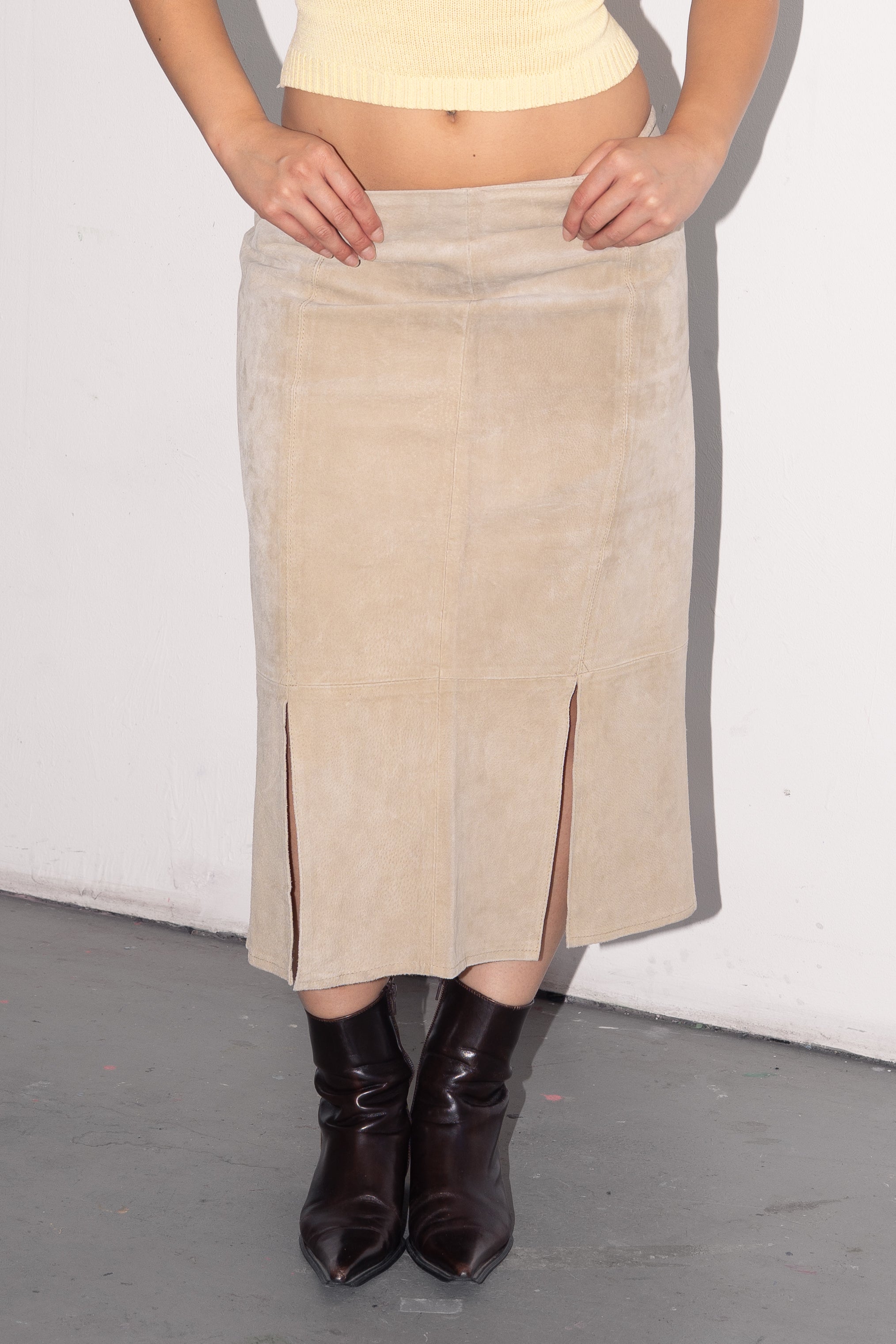 Suede Beige Skirt - Size L