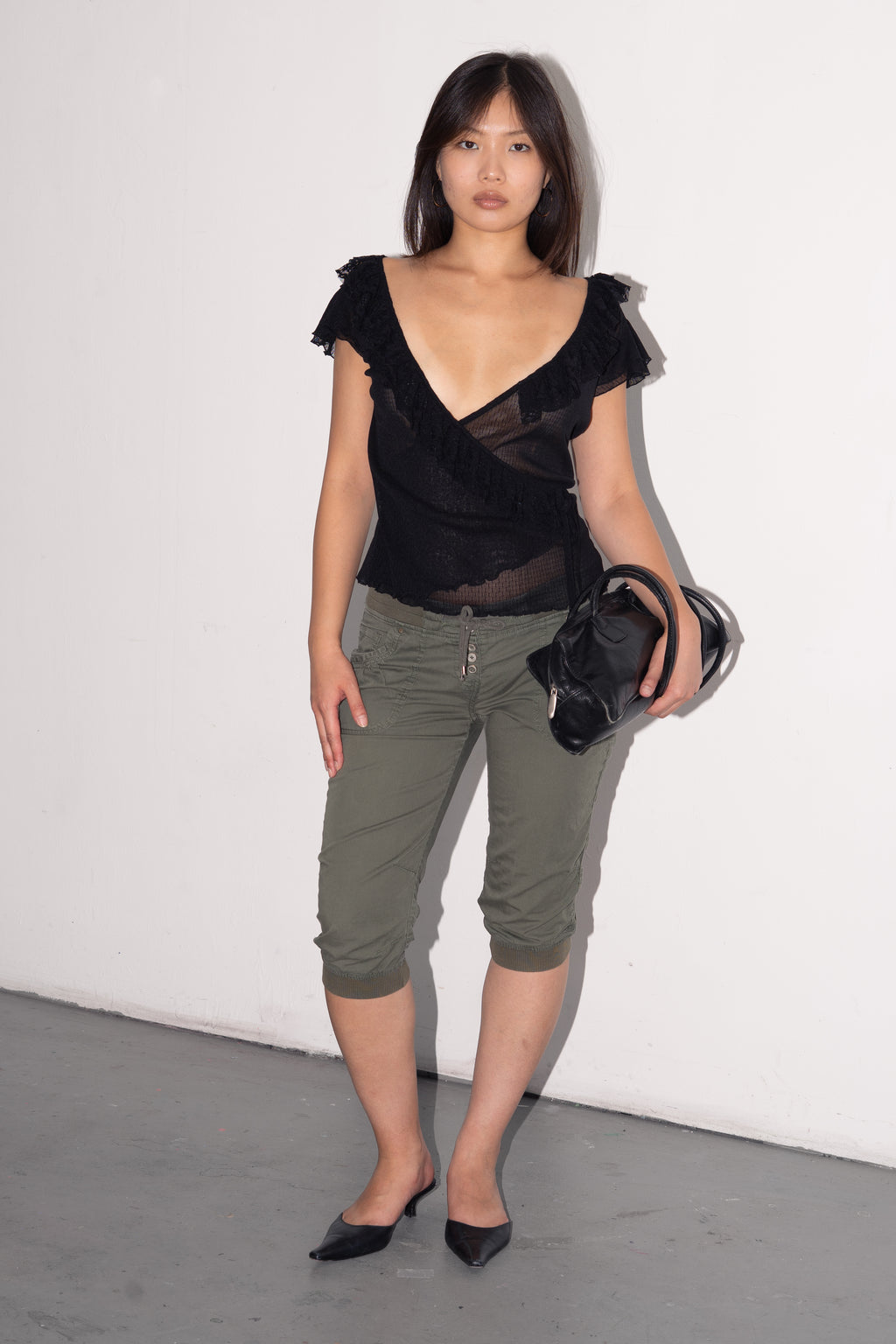 Black Romantic Mesh Top - Size M/L