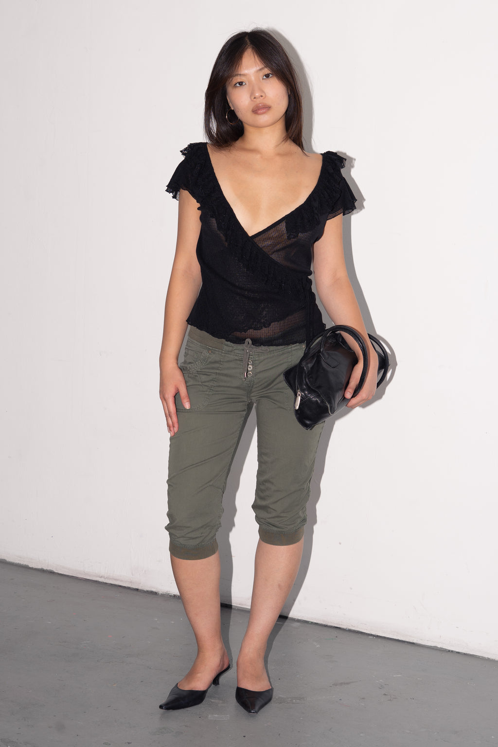 Black Romantic Mesh Top - Size M/L