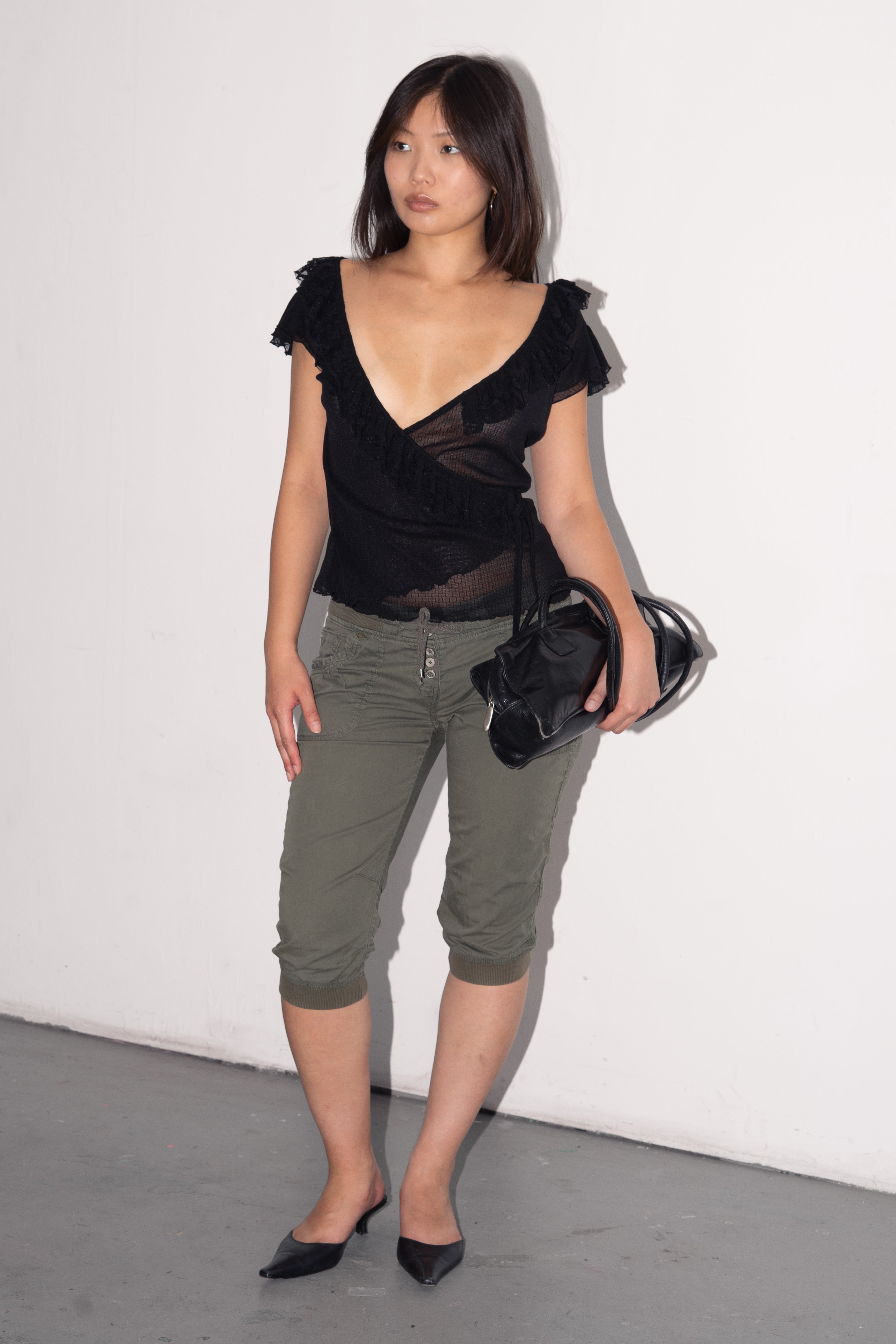 Black Romantic Mesh Top - Size M/L