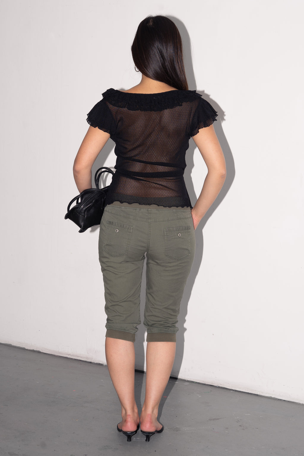 Black Romantic Mesh Top - Size M/L