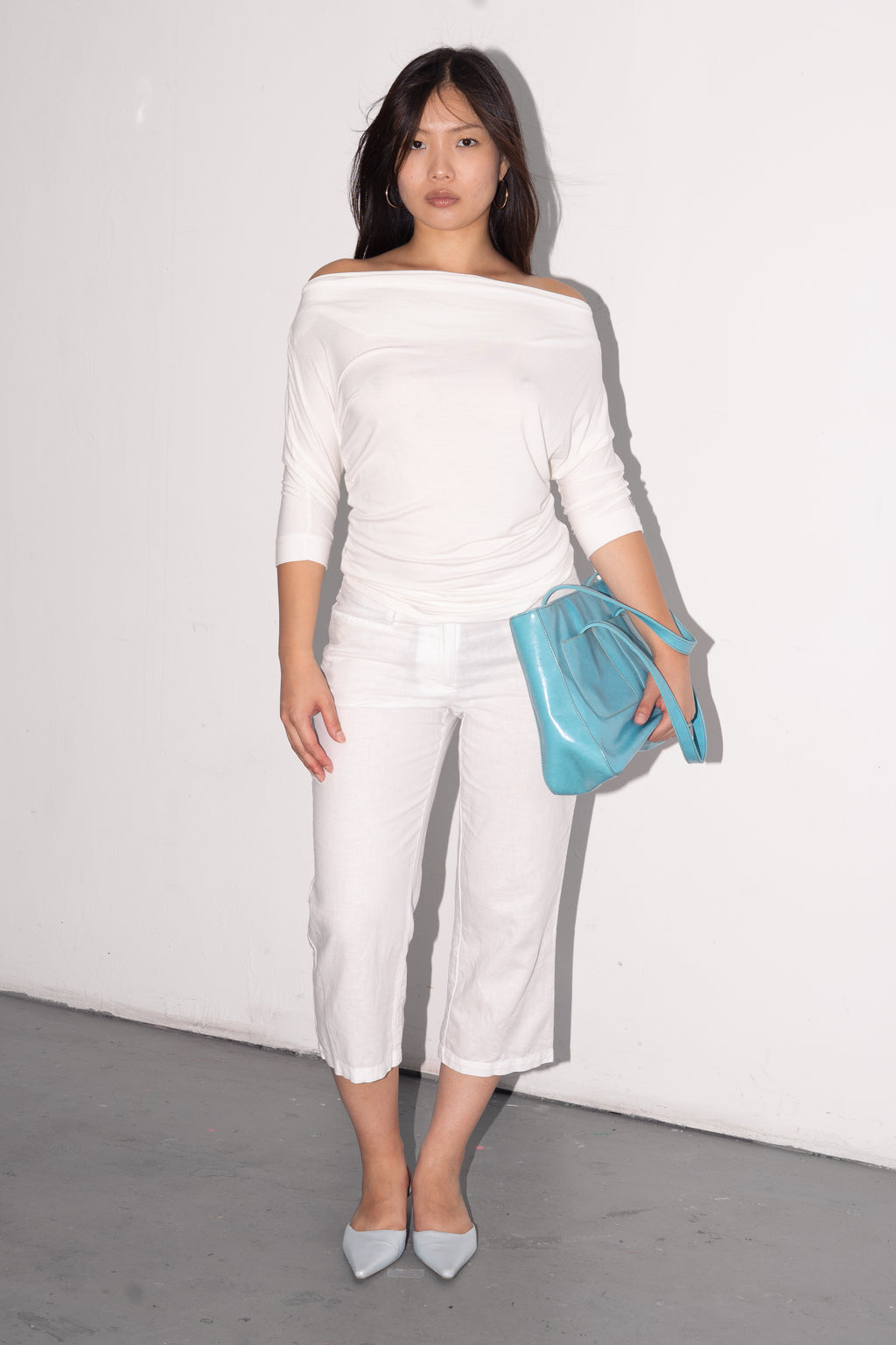 White Off The Shoulder Top 3/4 Sleeve - Size S/M