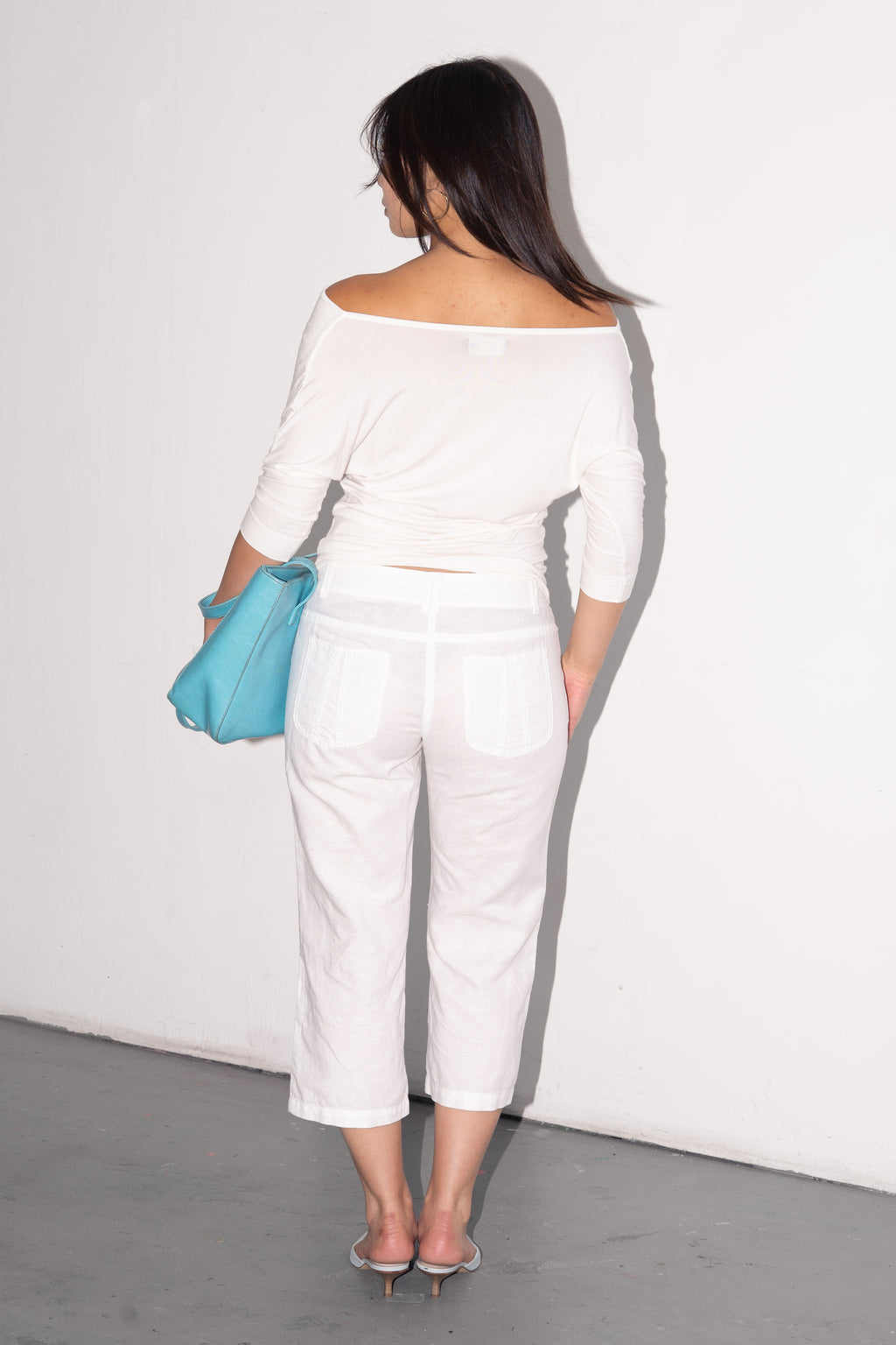 White Off The Shoulder Top 3/4 Sleeve - Size S/M