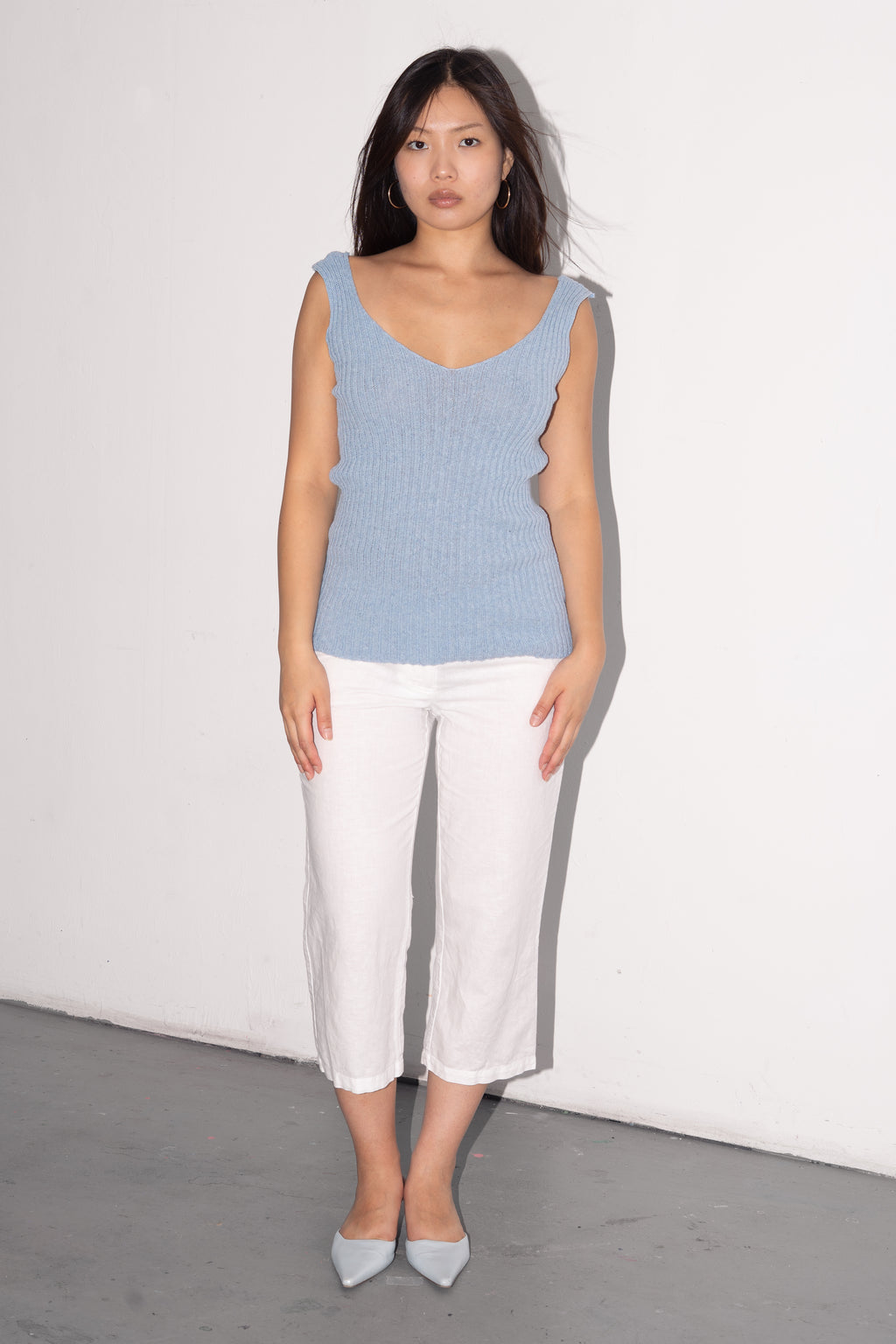White Capri Bottoms Cotton/Linen - Size S/M