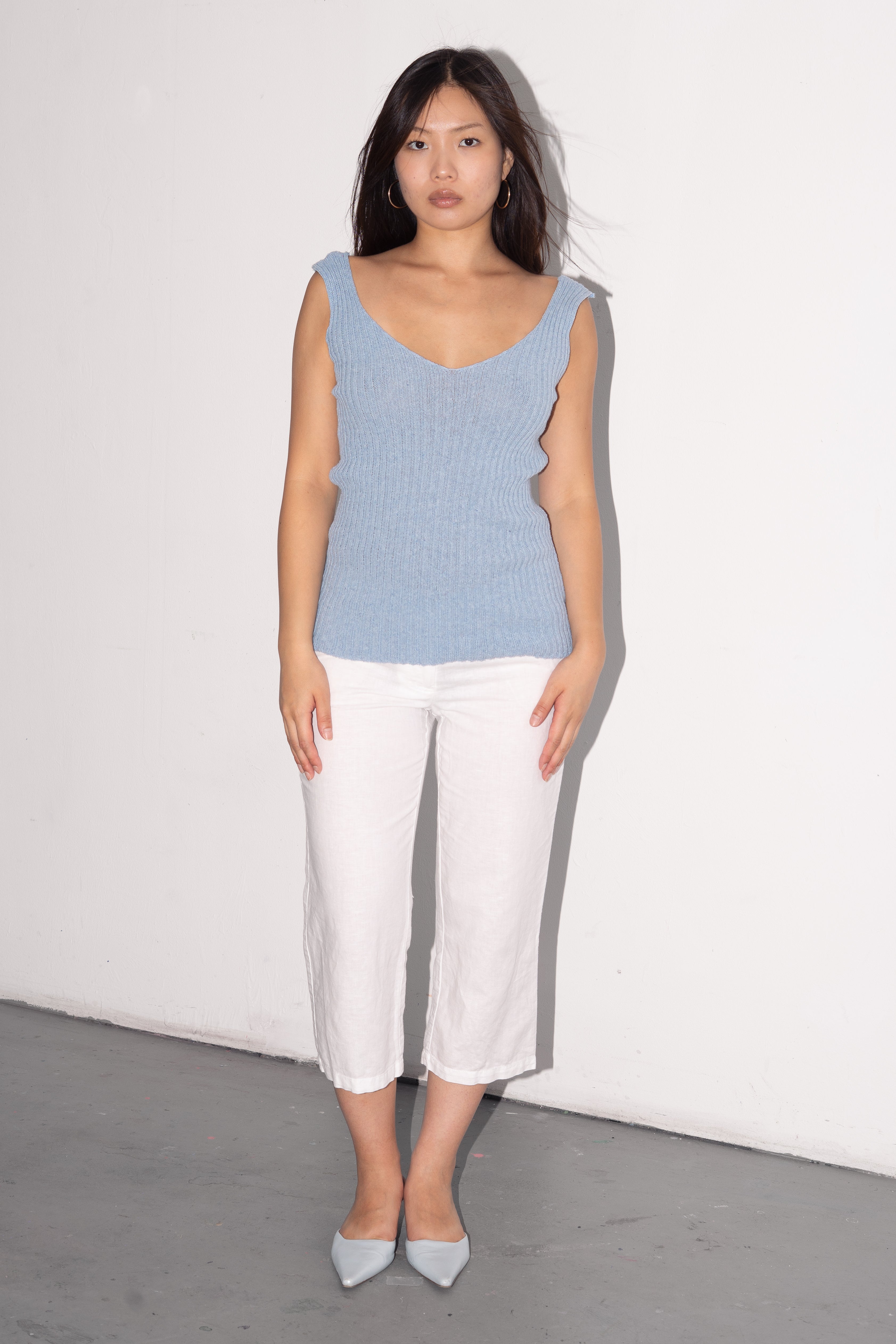 White Capri Bottoms Cotton/Linen - Size S/M