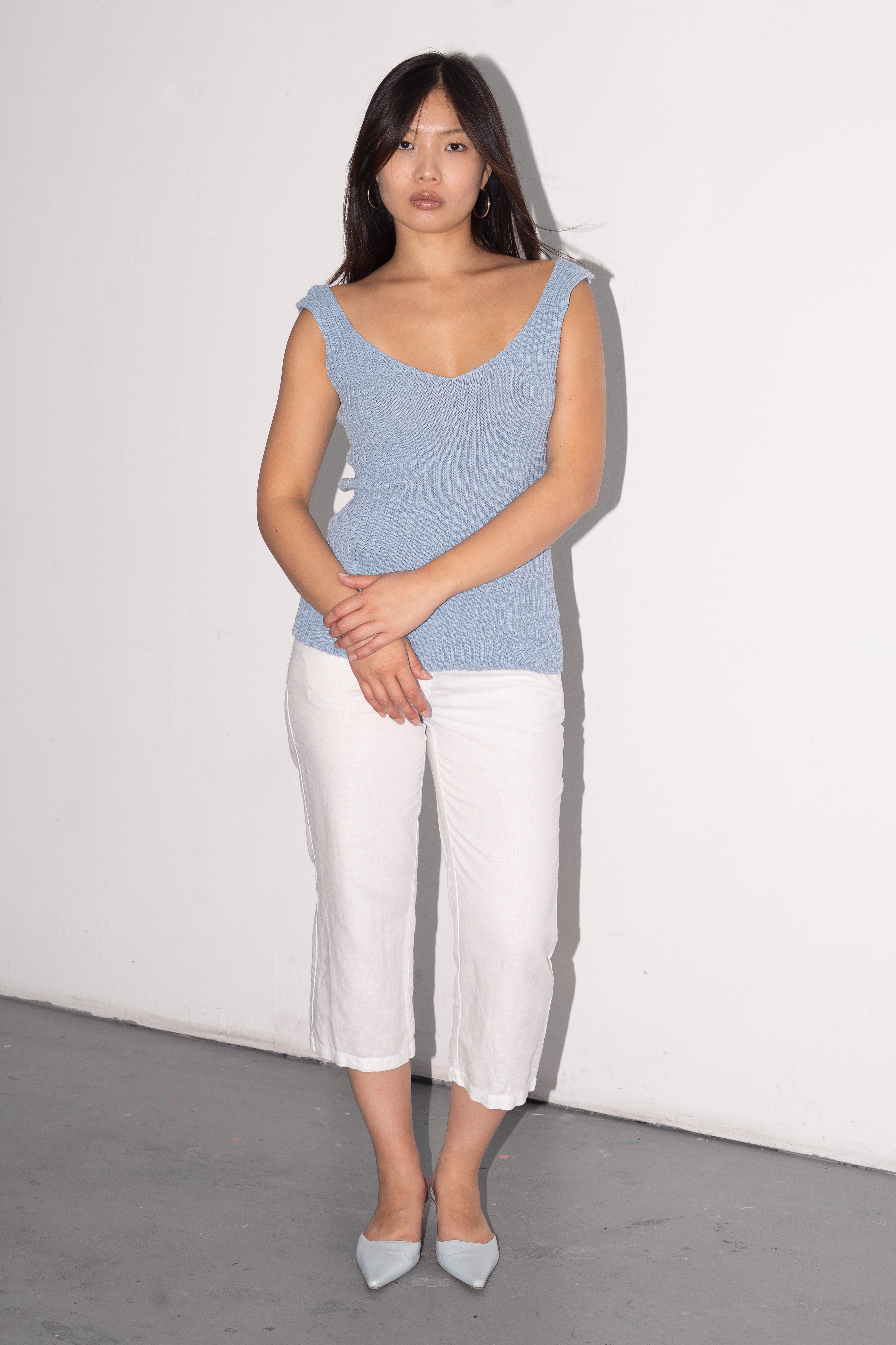 Blue Knit Top Wool - Size S/M