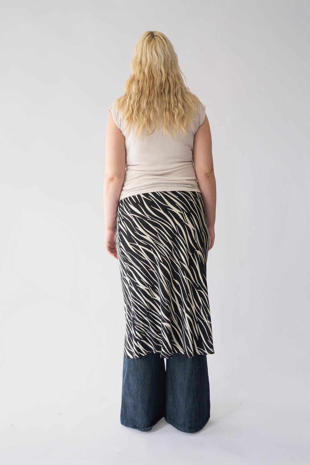 Zebra Beige Creme Long Skirt